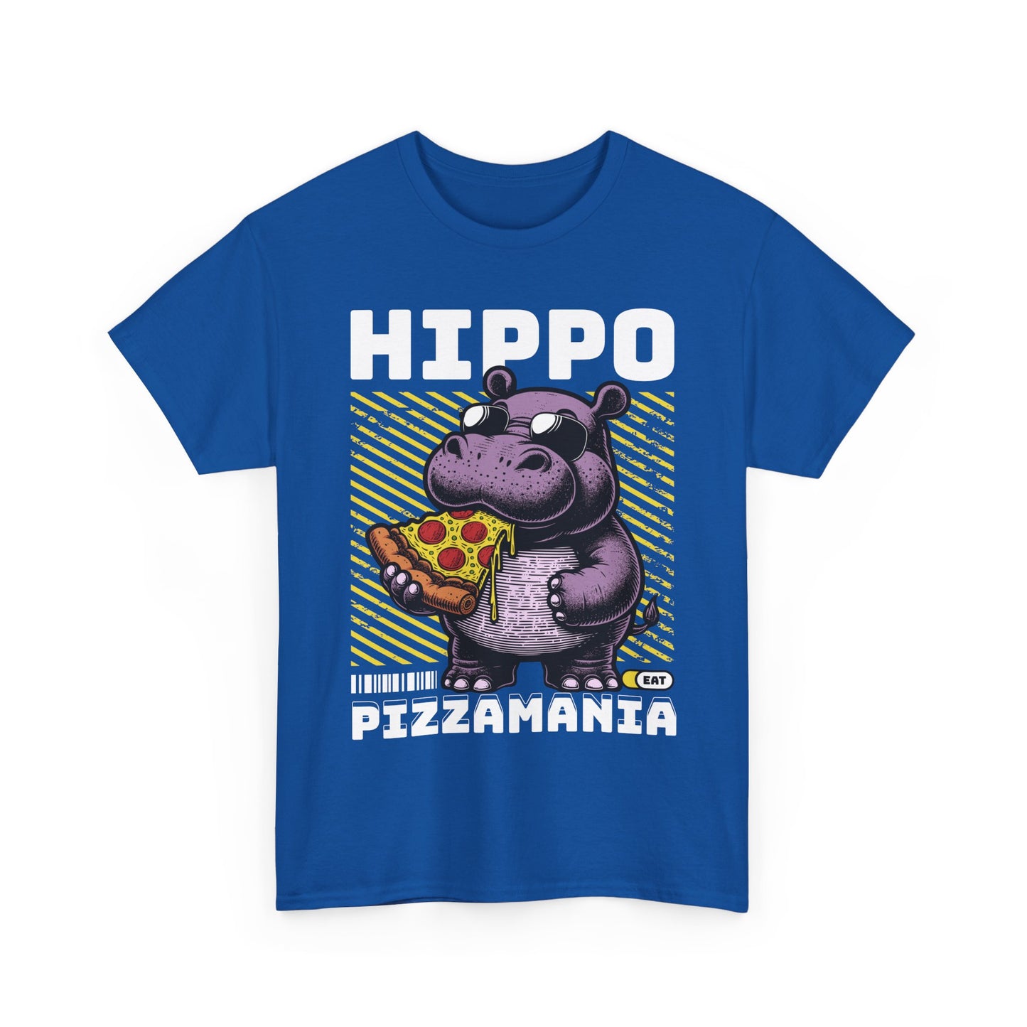 Hippo Pizzamania Unisex Heavy Cotton Tee, Fun Graphic Shirt, Pizza Lover Gift, Casual Wear, Birthday Apparel, Humor Tee