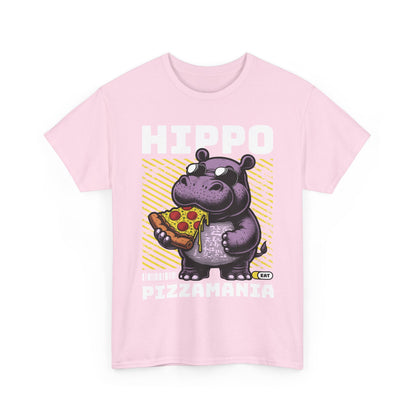 Hippo Pizzamania Unisex Heavy Cotton Tee, Fun Graphic Shirt, Pizza Lover Gift, Casual Wear, Birthday Apparel, Humor Tee