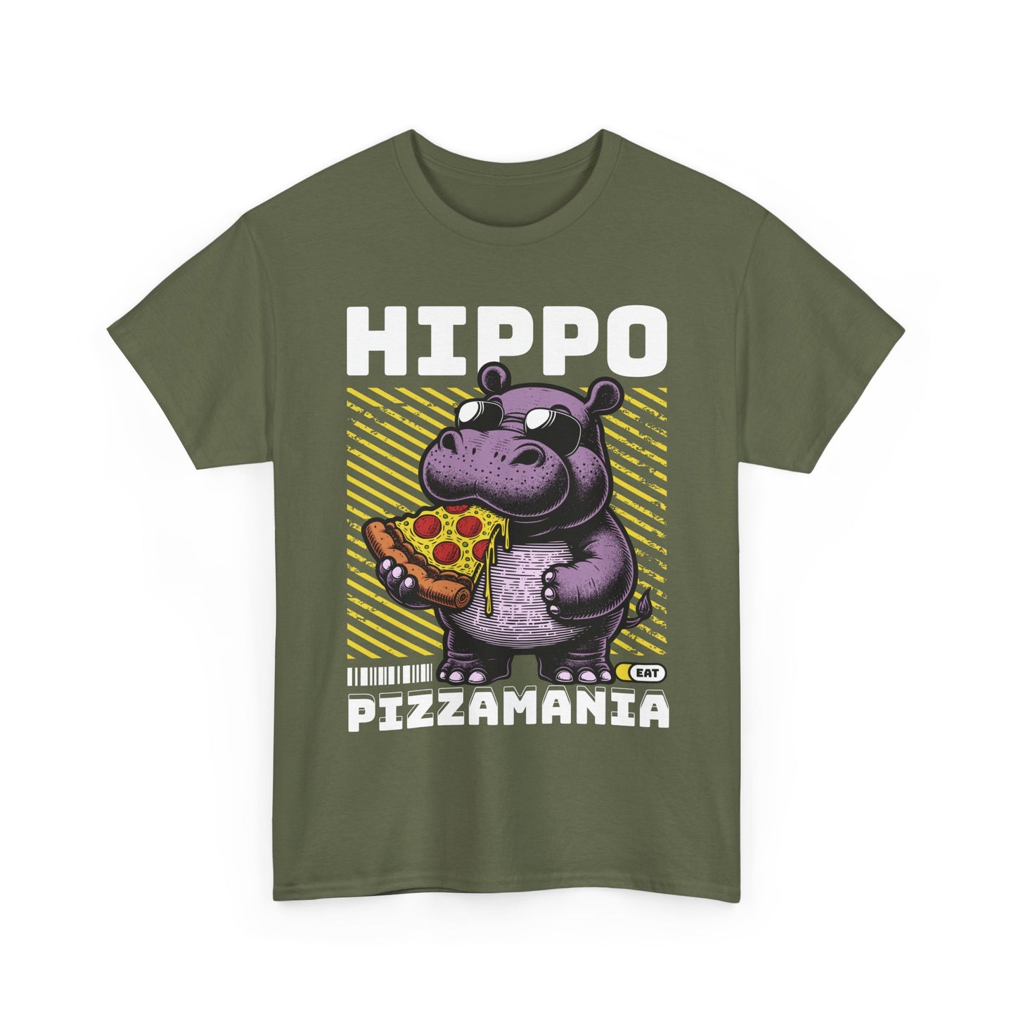 Hippo Pizzamania Unisex Heavy Cotton Tee, Fun Graphic Shirt, Pizza Lover Gift, Casual Wear, Birthday Apparel, Humor Tee