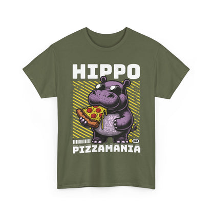 Hippo Pizzamania Unisex Heavy Cotton Tee, Fun Graphic Shirt, Pizza Lover Gift, Casual Wear, Birthday Apparel, Humor Tee