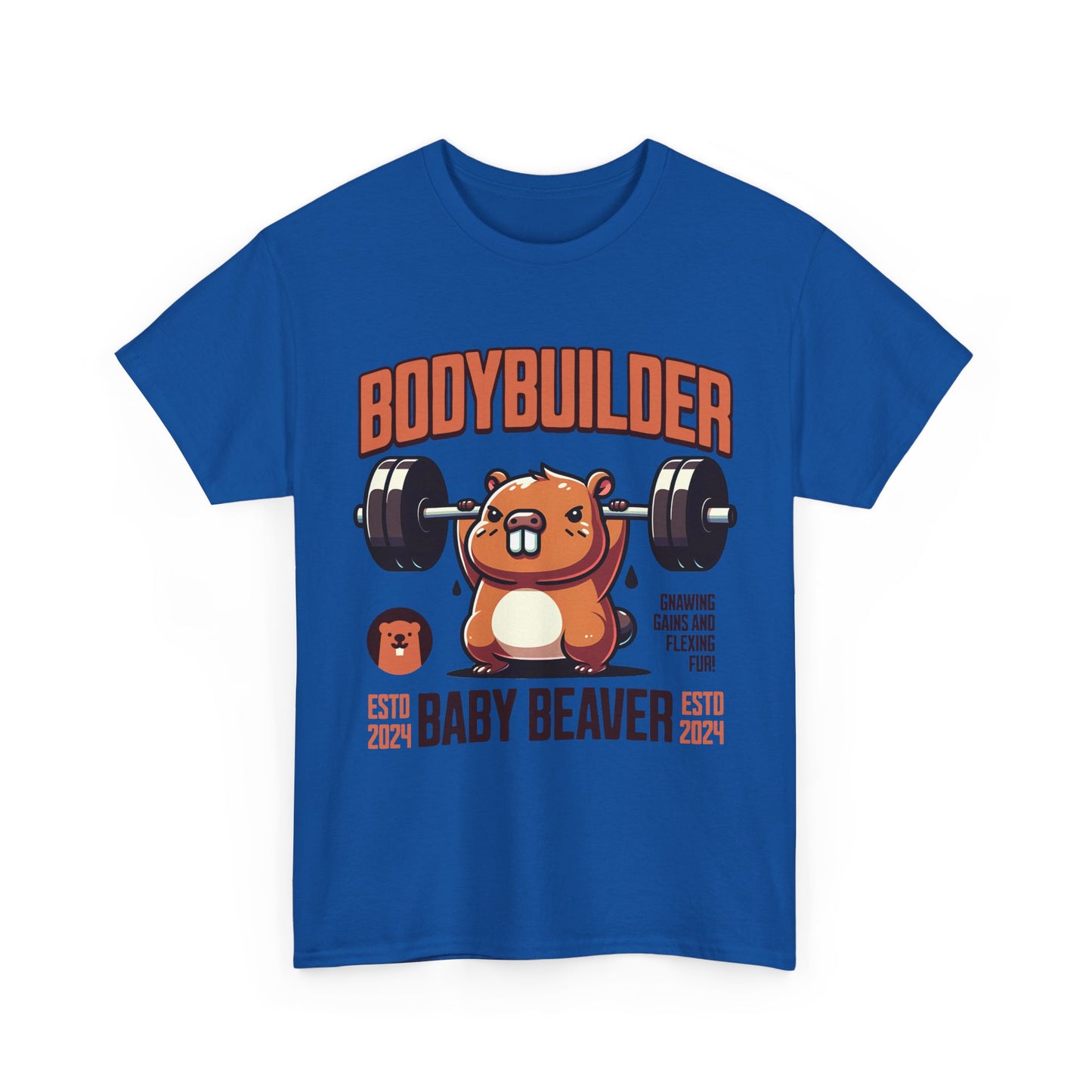 Funny Baby Beaver Bodybuilder Tee, Cute Gym Shirt, Gift for Fitness Lovers, Unisex Cotton T-Shirt for Kids and Adults