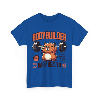 Funny Baby Beaver Bodybuilder Tee, Cute Gym Shirt, Gift for Fitness Lovers, Unisex Cotton T-Shirt for Kids and Adults