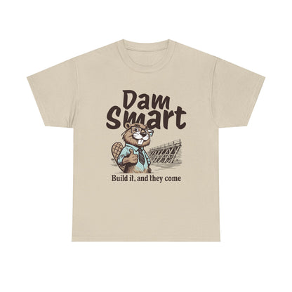 Dam Smart Unisex Heavy Cotton Tee, Funny Beaver Shirt, Casual Wear for Nature Lovers, Gift for Wildlife Enthusiasts, Humor T-shirt
