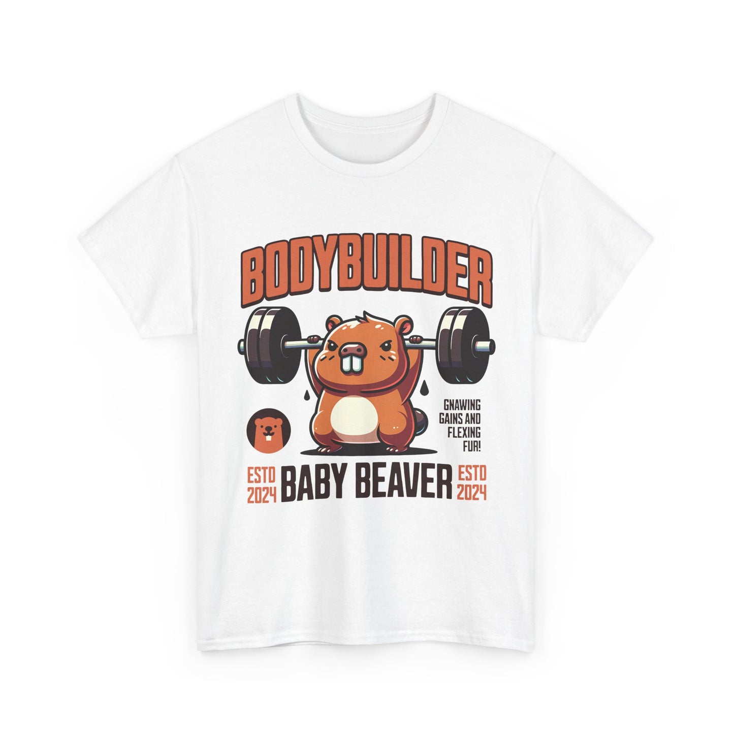 Funny Baby Beaver Bodybuilder Tee, Cute Gym Shirt, Gift for Fitness Lovers, Unisex Cotton T-Shirt for Kids and Adults