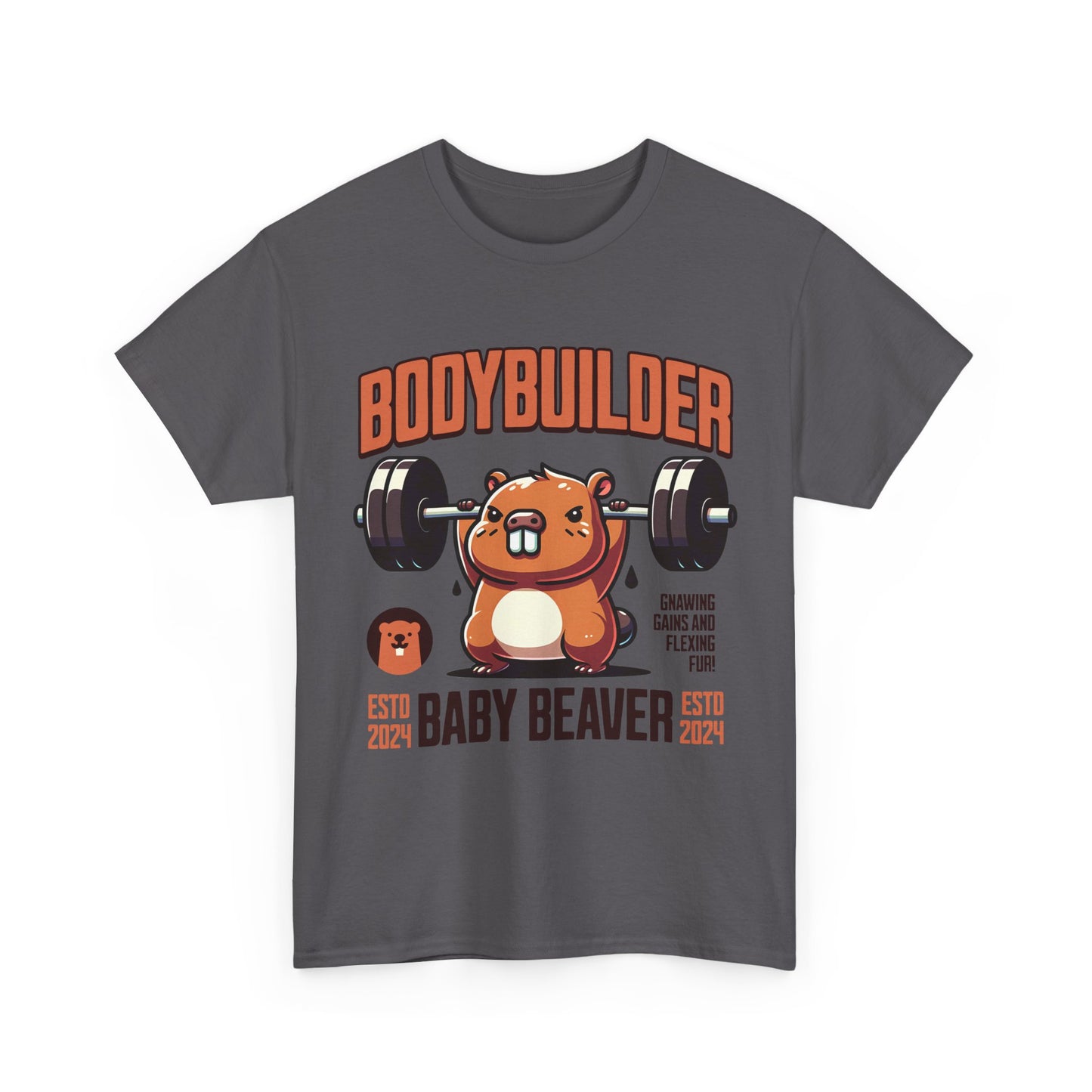 Funny Baby Beaver Bodybuilder Tee, Cute Gym Shirt, Gift for Fitness Lovers, Unisex Cotton T-Shirt for Kids and Adults
