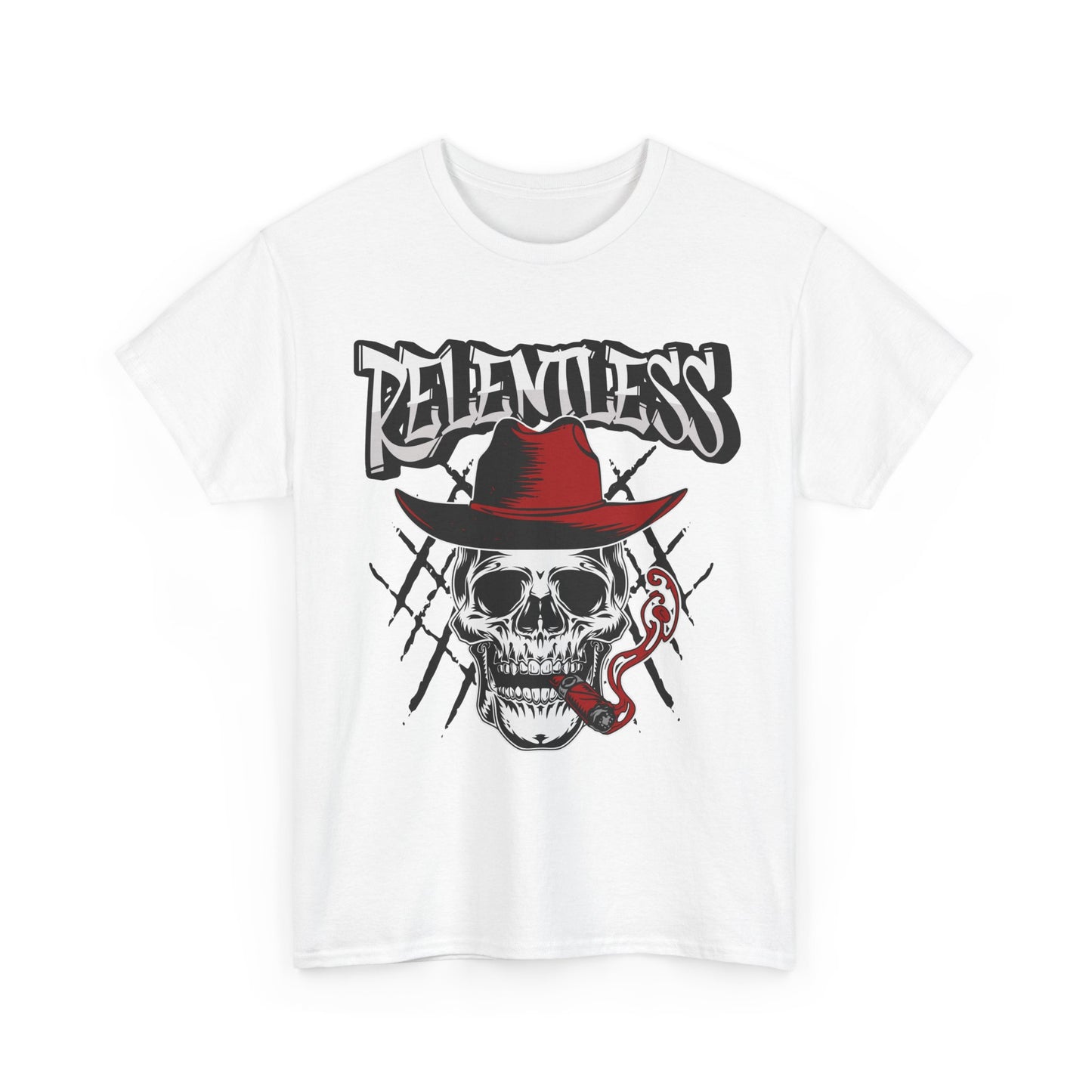 Edgy Skull Graphic Tee - Relentless, Unisex Heavy Cotton Tee, Casual Wear, Gift for Him/Her, Halloween Apparel, Music Festival Shirt