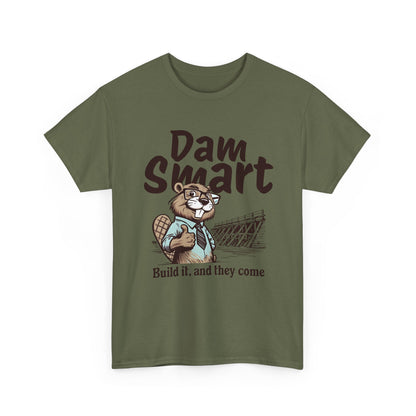 Dam Smart Unisex Heavy Cotton Tee, Funny Beaver Shirt, Casual Wear for Nature Lovers, Gift for Wildlife Enthusiasts, Humor T-shirt