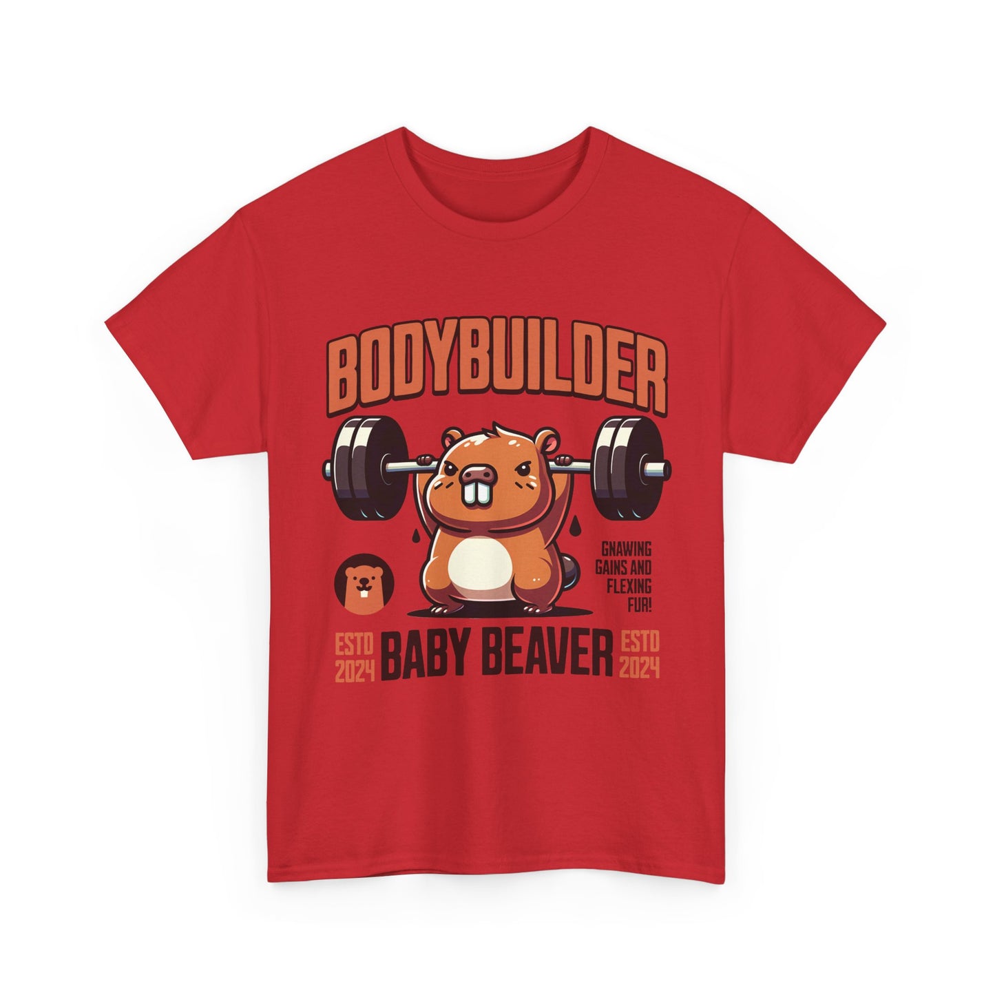 Funny Baby Beaver Bodybuilder Tee, Cute Gym Shirt, Gift for Fitness Lovers, Unisex Cotton T-Shirt for Kids and Adults