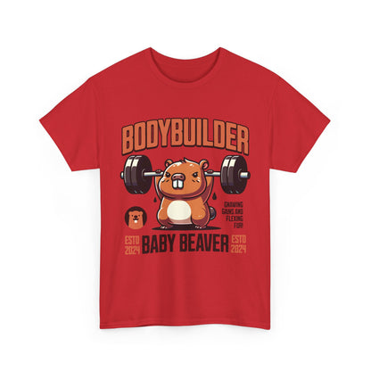 Funny Baby Beaver Bodybuilder Tee, Cute Gym Shirt, Gift for Fitness Lovers, Unisex Cotton T-Shirt for Kids and Adults