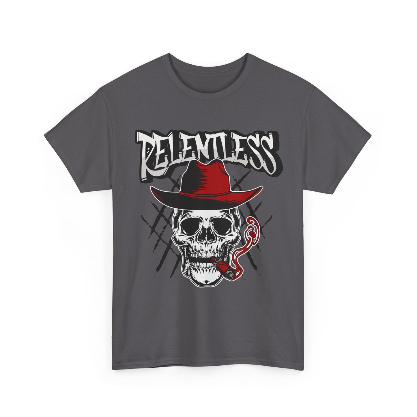 Edgy Skull Graphic Tee - Relentless, Unisex Heavy Cotton Tee, Casual Wear, Gift for Him/Her, Halloween Apparel, Music Festival Shirt