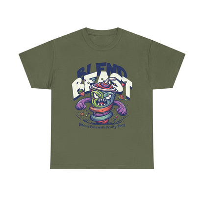 Blend Beast Unisex Heavy Cotton Tee | Fun Graphic Tee, Gift for Smoothie Lovers, Casual Wear, Cartoon T-shirt, Unique Gift Idea