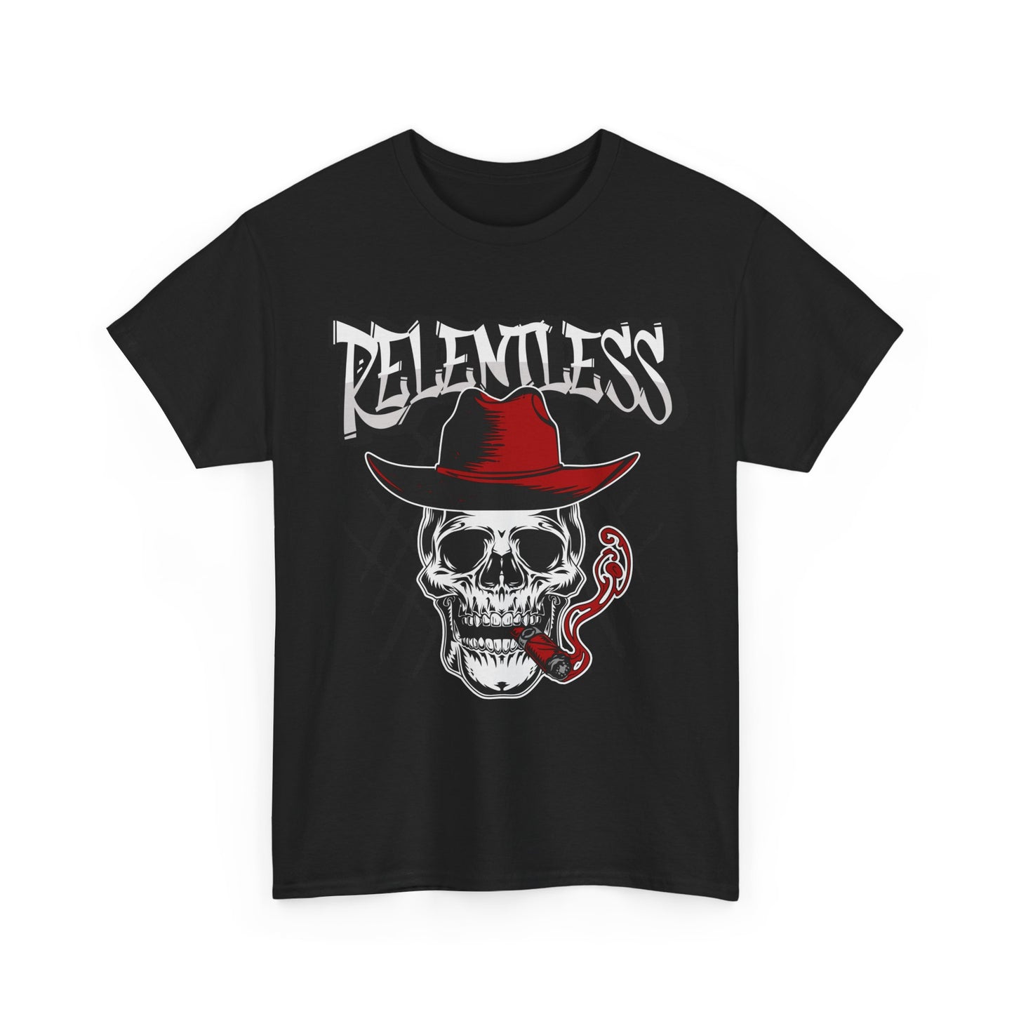Edgy Skull Graphic Tee - Relentless, Unisex Heavy Cotton Tee, Casual Wear, Gift for Him/Her, Halloween Apparel, Music Festival Shirt