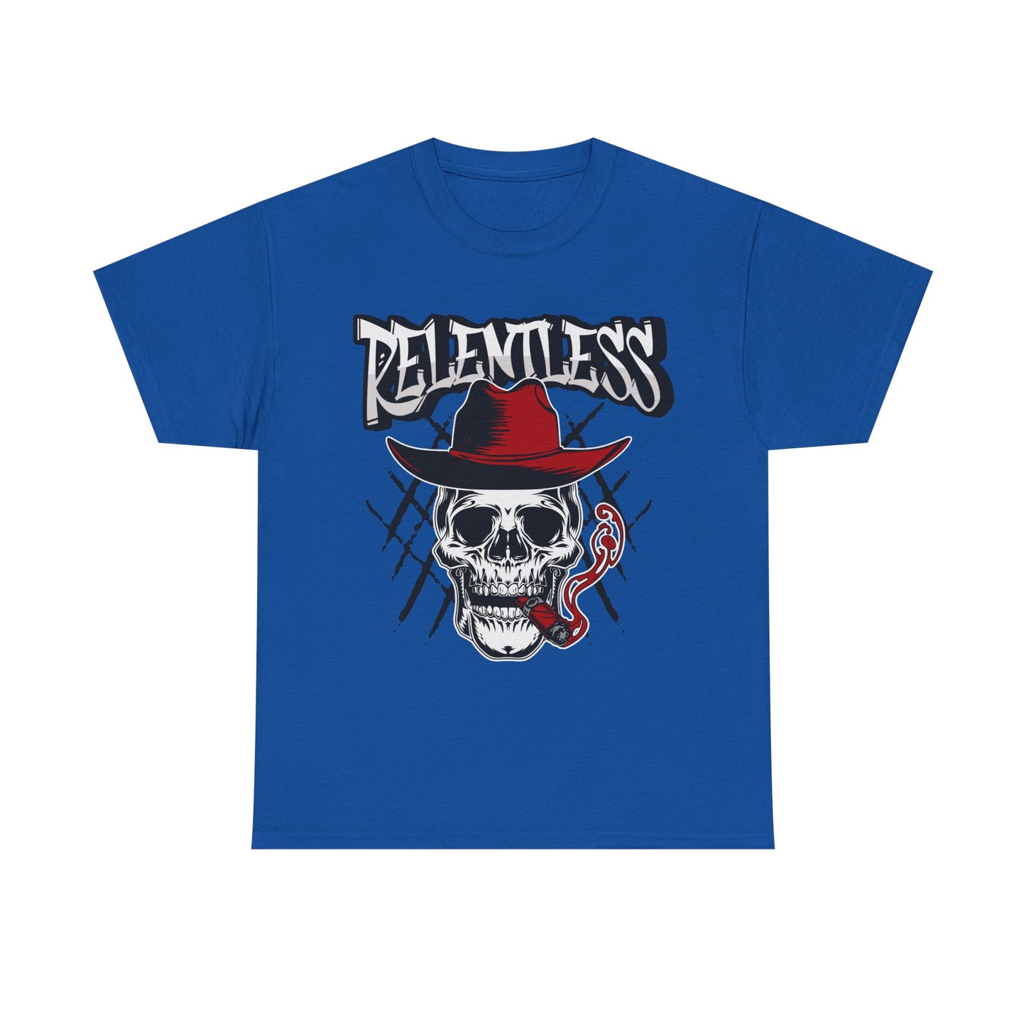 Edgy Skull Graphic Tee - Relentless, Unisex Heavy Cotton Tee, Casual Wear, Gift for Him/Her, Halloween Apparel, Music Festival Shirt
