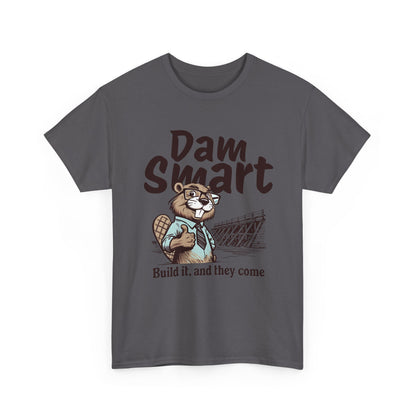 Dam Smart Unisex Heavy Cotton Tee, Funny Beaver Shirt, Casual Wear for Nature Lovers, Gift for Wildlife Enthusiasts, Humor T-shirt