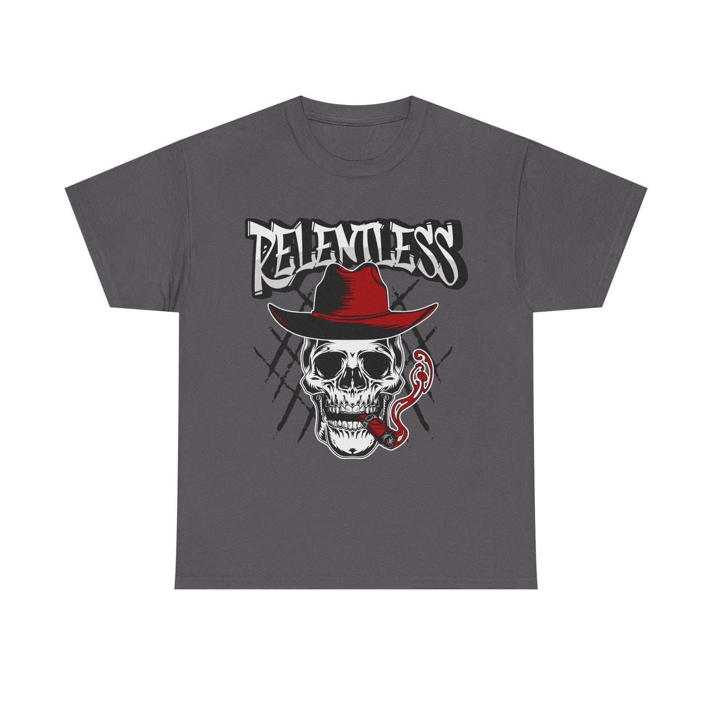 Edgy Skull Graphic Tee - Relentless, Unisex Heavy Cotton Tee, Casual Wear, Gift for Him/Her, Halloween Apparel, Music Festival Shirt