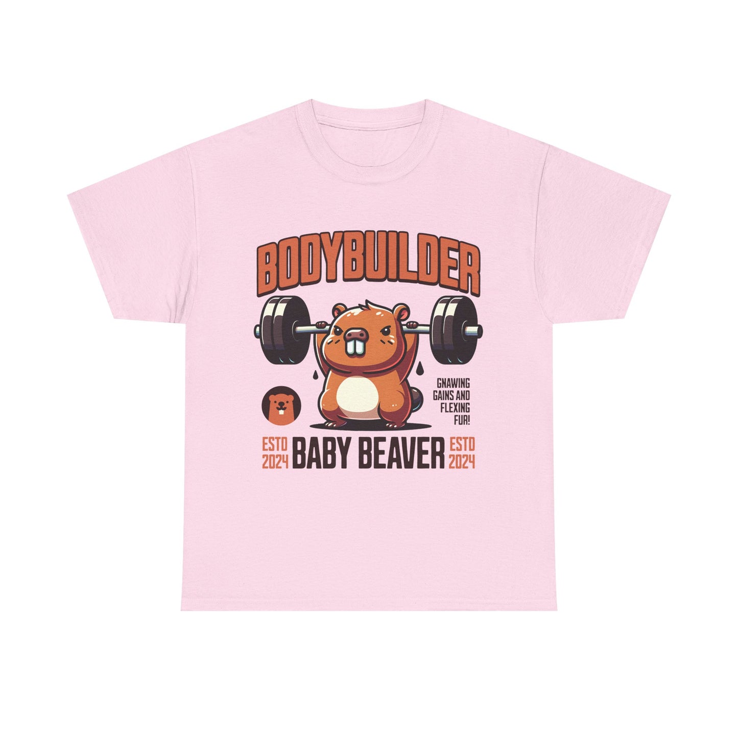 Funny Baby Beaver Bodybuilder Tee, Cute Gym Shirt, Gift for Fitness Lovers, Unisex Cotton T-Shirt for Kids and Adults