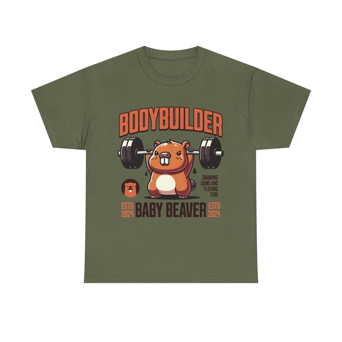 Funny Baby Beaver Bodybuilder Tee, Cute Gym Shirt, Gift for Fitness Lovers, Unisex Cotton T-Shirt for Kids and Adults
