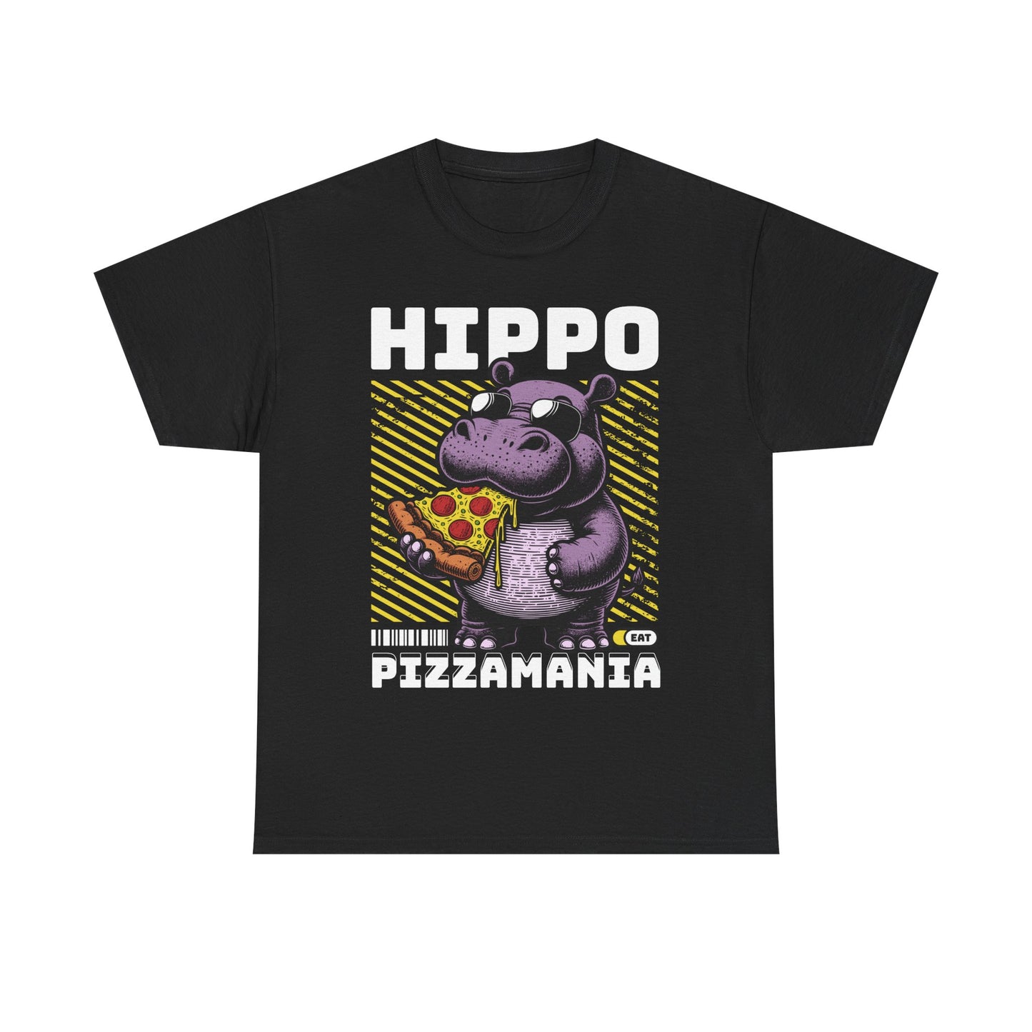 Hippo Pizzamania Unisex Heavy Cotton Tee, Fun Graphic Shirt, Pizza Lover Gift, Casual Wear, Birthday Apparel, Humor Tee