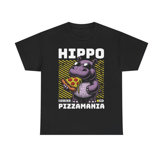 Hippo Pizzamania Unisex Heavy Cotton Tee, Fun Graphic Shirt, Pizza Lover Gift, Casual Wear, Birthday Apparel, Humor Tee