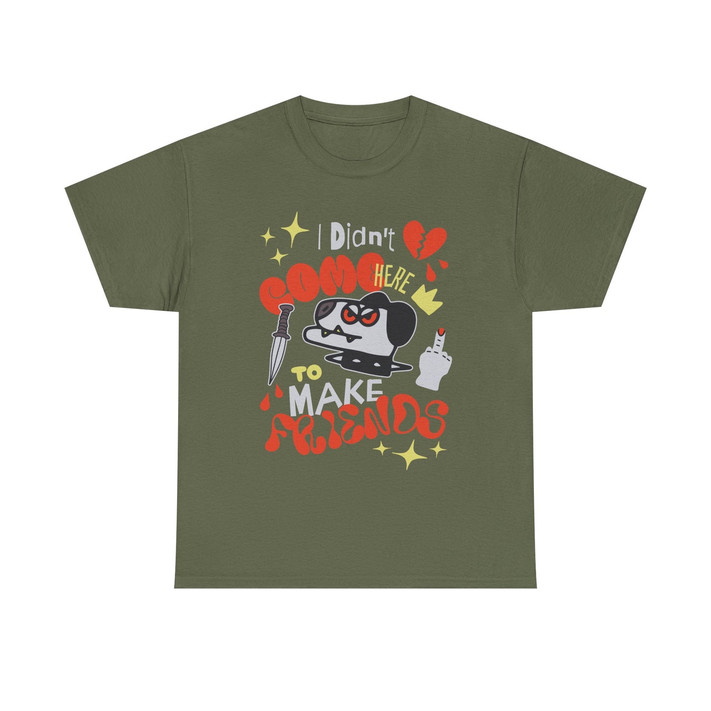 Playful Graphic Tee: "Didn't Come Here to Make Friends," Fun Unisex Heavy Cotton Tee, Perfect for Casual Wear, Gift for Friends, [...]