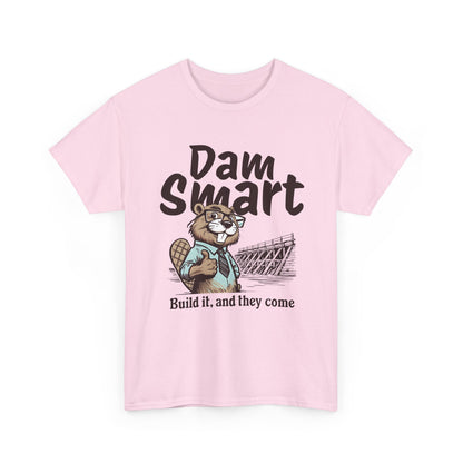 Dam Smart Unisex Heavy Cotton Tee, Funny Beaver Shirt, Casual Wear for Nature Lovers, Gift for Wildlife Enthusiasts, Humor T-shirt