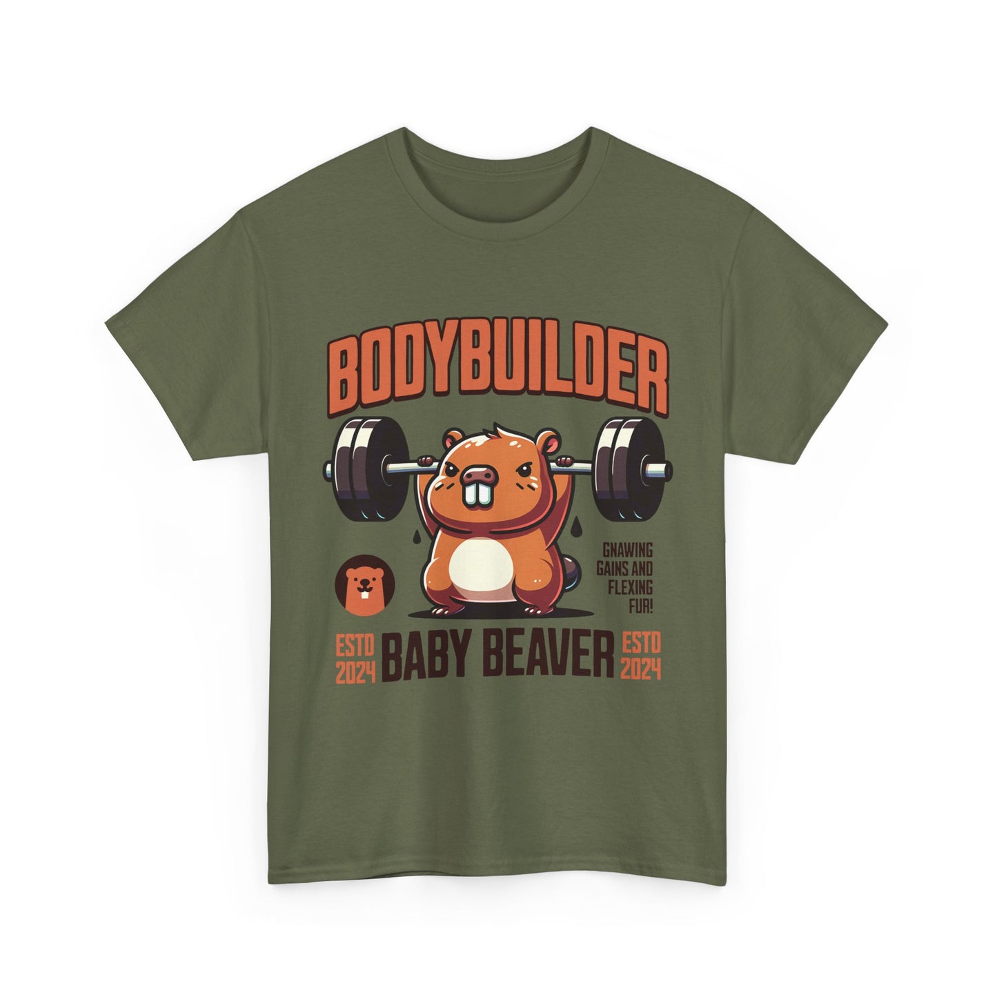 Funny Baby Beaver Bodybuilder Tee, Cute Gym Shirt, Gift for Fitness Lovers, Unisex Cotton T-Shirt for Kids and Adults