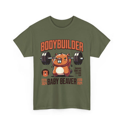 Funny Baby Beaver Bodybuilder Tee, Cute Gym Shirt, Gift for Fitness Lovers, Unisex Cotton T-Shirt for Kids and Adults