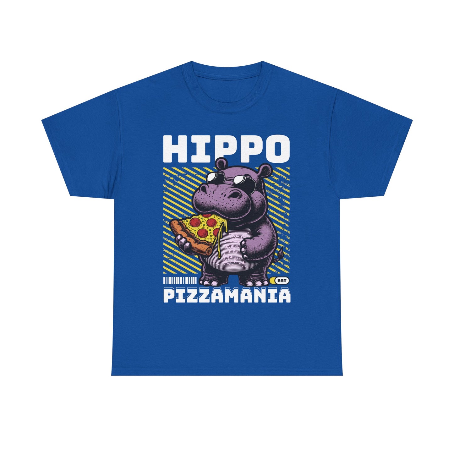 Hippo Pizzamania Unisex Heavy Cotton Tee, Fun Graphic Shirt, Pizza Lover Gift, Casual Wear, Birthday Apparel, Humor Tee