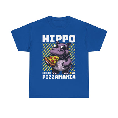 Hippo Pizzamania Unisex Heavy Cotton Tee, Fun Graphic Shirt, Pizza Lover Gift, Casual Wear, Birthday Apparel, Humor Tee