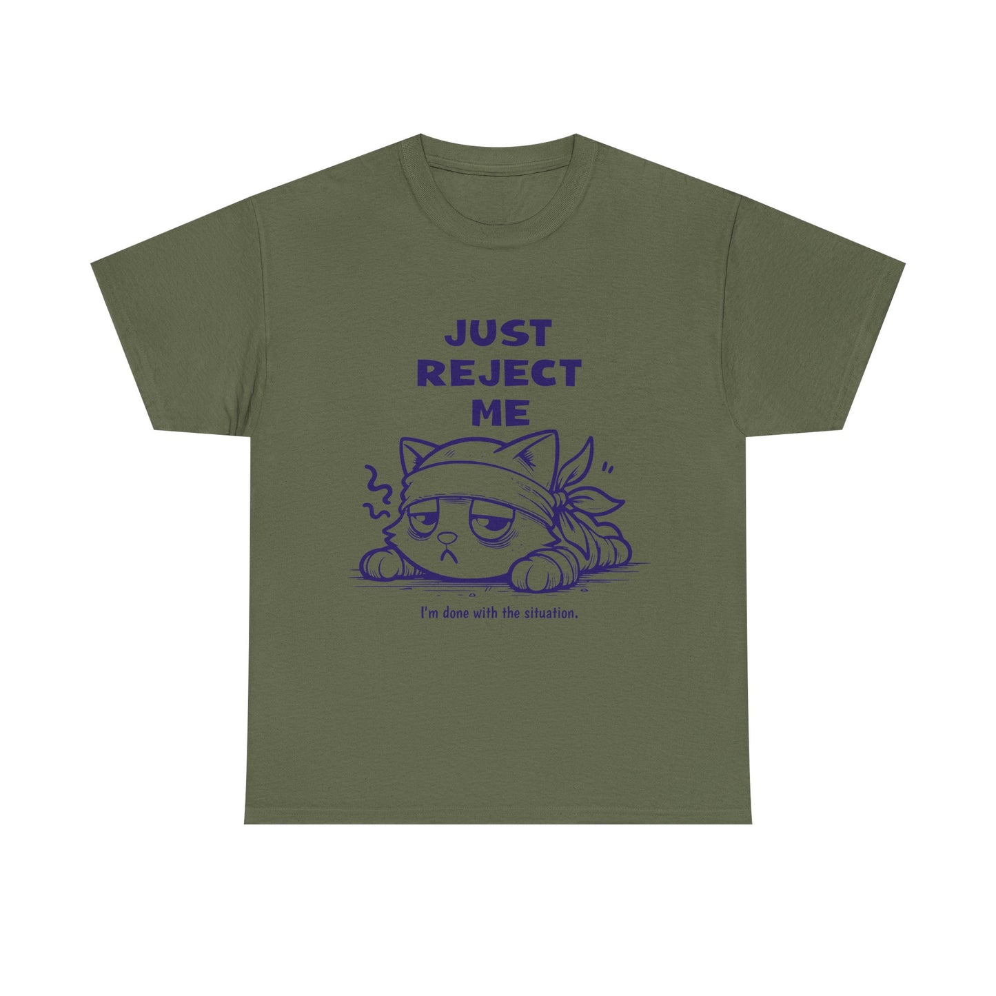 Cute Cat Graphic Tee – "Just Reject Me" Design | Funny Unisex Cotton Shirt for Cat Lovers, Humor Gift, Casual Wear, Party Tee
