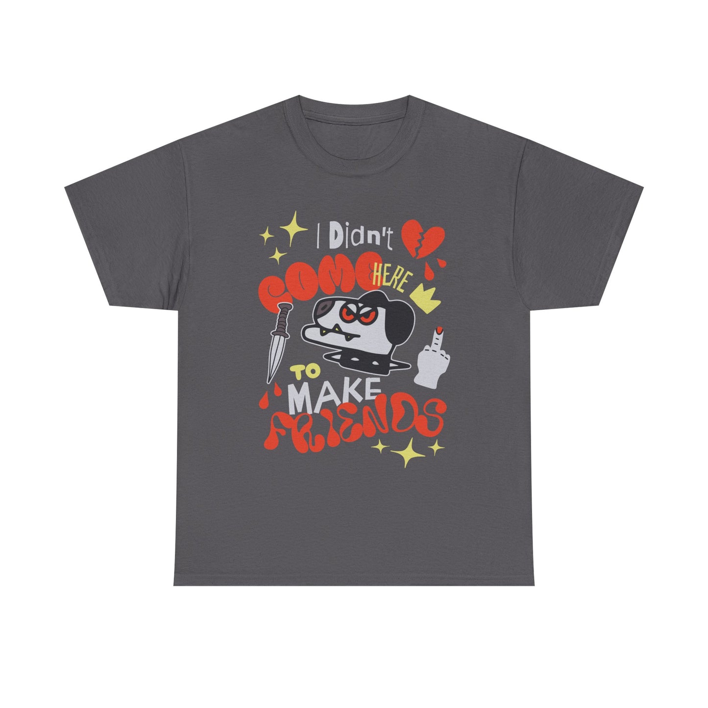 Playful Graphic Tee: "Didn't Come Here to Make Friends," Fun Unisex Heavy Cotton Tee, Perfect for Casual Wear, Gift for Friends, [...]