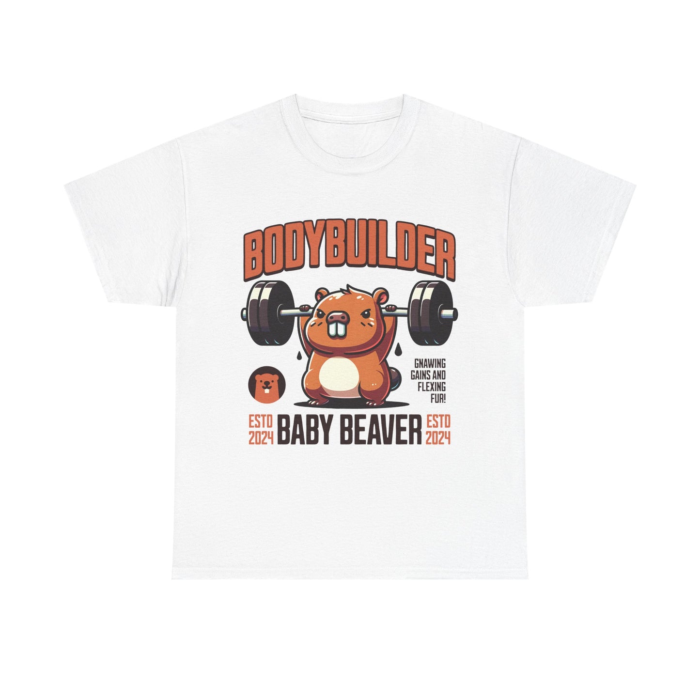 Funny Baby Beaver Bodybuilder Tee, Cute Gym Shirt, Gift for Fitness Lovers, Unisex Cotton T-Shirt for Kids and Adults