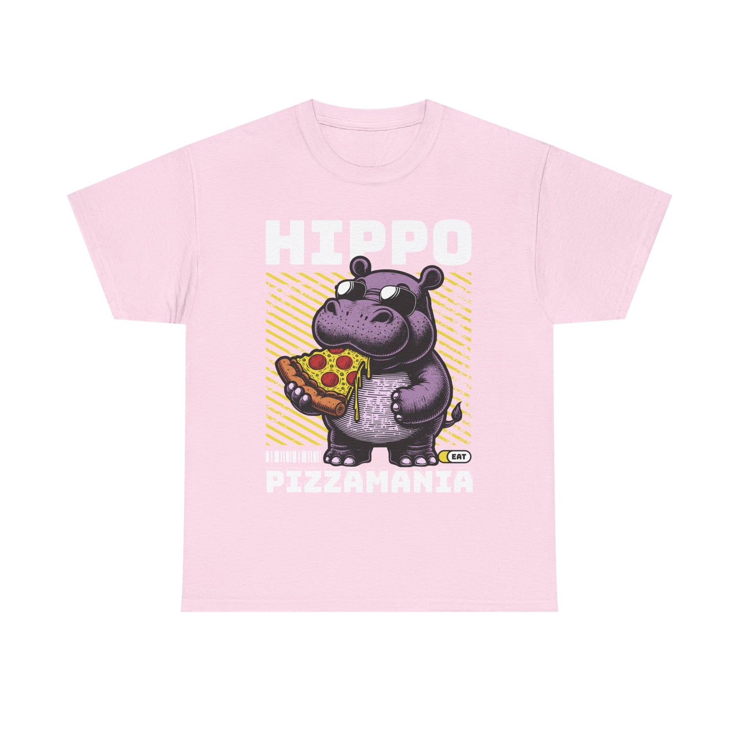 Hippo Pizzamania Unisex Heavy Cotton Tee, Fun Graphic Shirt, Pizza Lover Gift, Casual Wear, Birthday Apparel, Humor Tee
