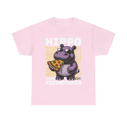 Hippo Pizzamania Unisex Heavy Cotton Tee, Fun Graphic Shirt, Pizza Lover Gift, Casual Wear, Birthday Apparel, Humor Tee
